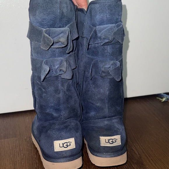 UGG Dark Blue Suede Boots with Bows - Picture 5 of 9